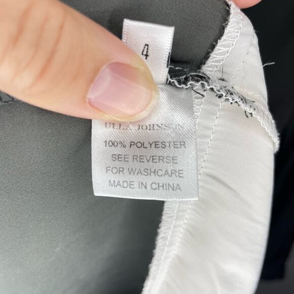 Ulla Johnson Grey Ivory Satin Drape Long Sleeve Split Neck Dress Size 4 - Picture 6 of 8